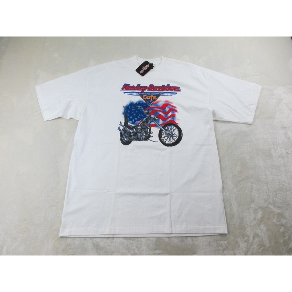 NEW VINTAGE Harley Davidson Shirt Mens Extra Large White New York‎ Cafe 90s*